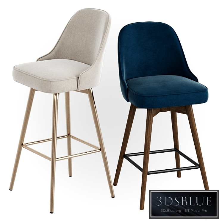 WEST ELM Mid-Century Velvet Swivel Bar + Counter Stools