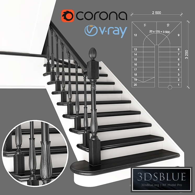 Two-staircase ladder with staggered steps, 2 version
