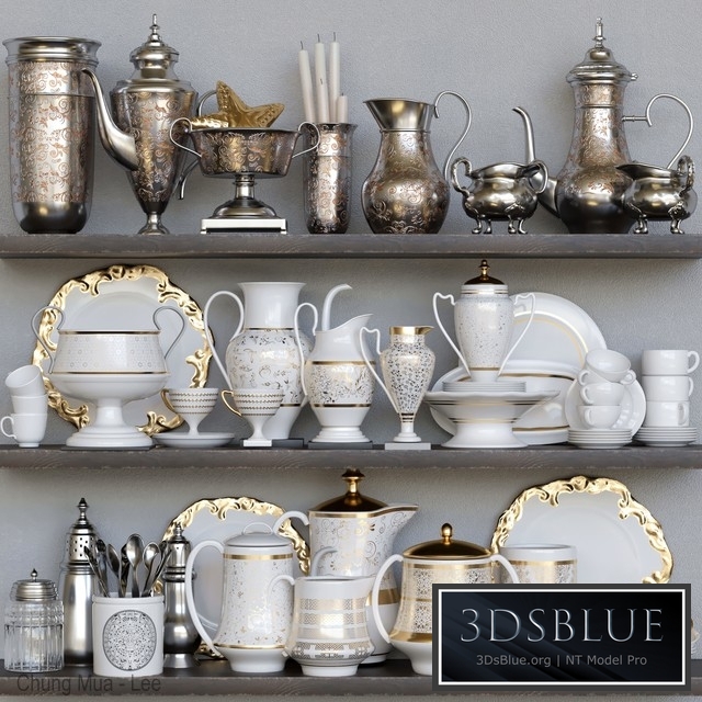 Classic crockery set with porcelain and gold leaf