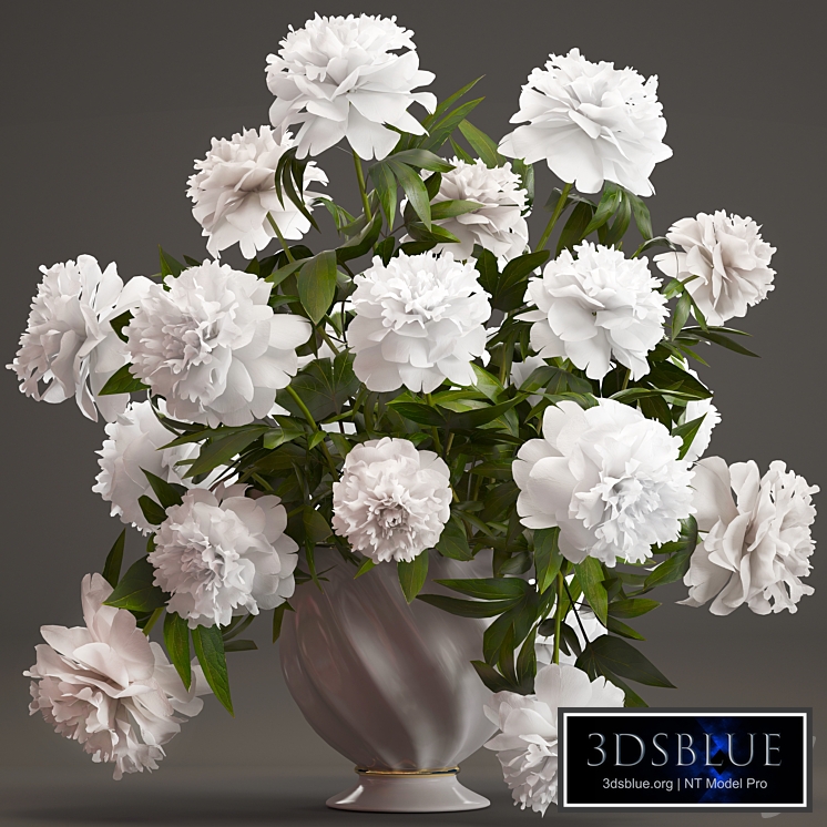 Bouquet of white flowers 37. White Peonies, vase, decor, flower, branch