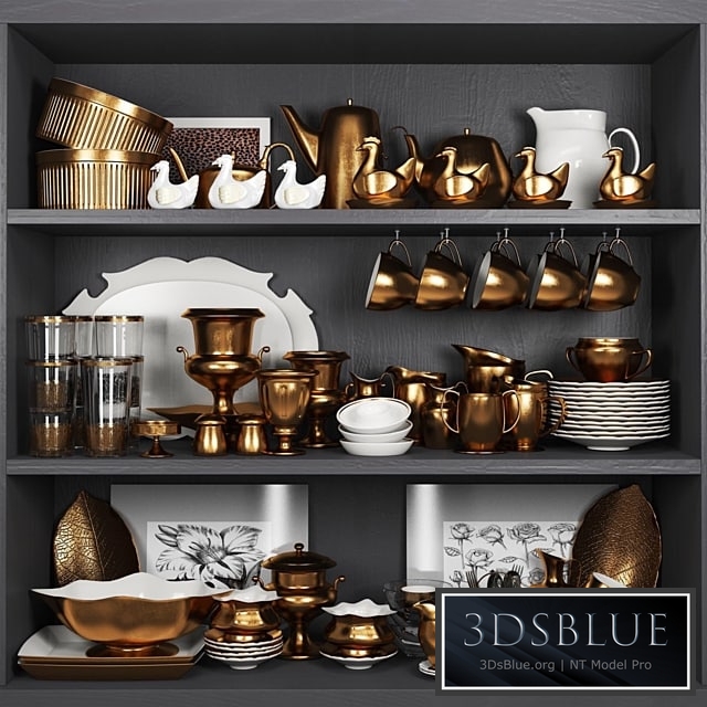 Decorative copper crockery set. Service