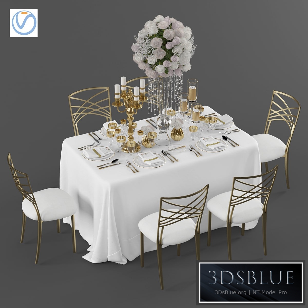 Wedding table for 6 persons 3 Vray