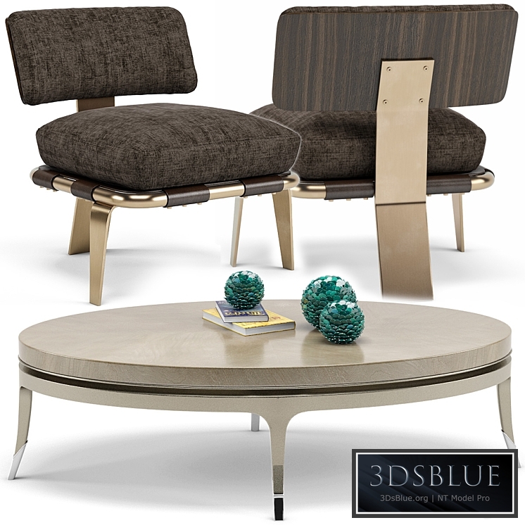 Airflow Chair, Front And Center Table, Estela Blue Shell Balls