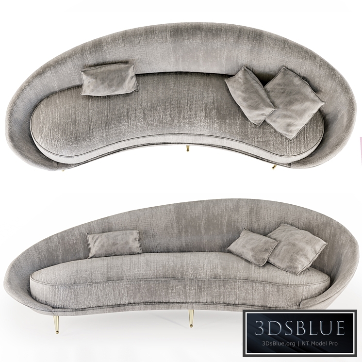 Federico Munari, Sofa Curvato In Velvet Mohair And Brass, Italy, Circa 1950