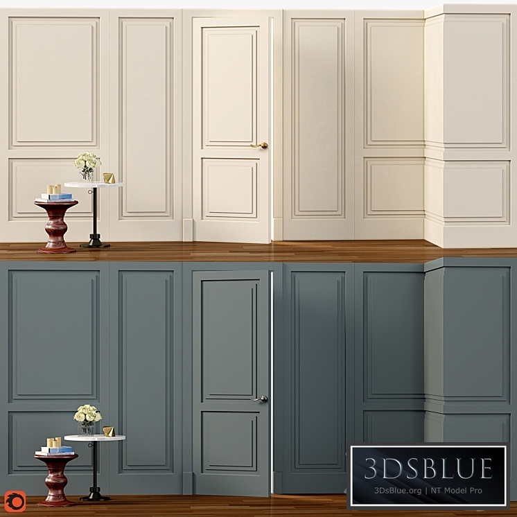 Wall molding. Boiserie classic panels with door
