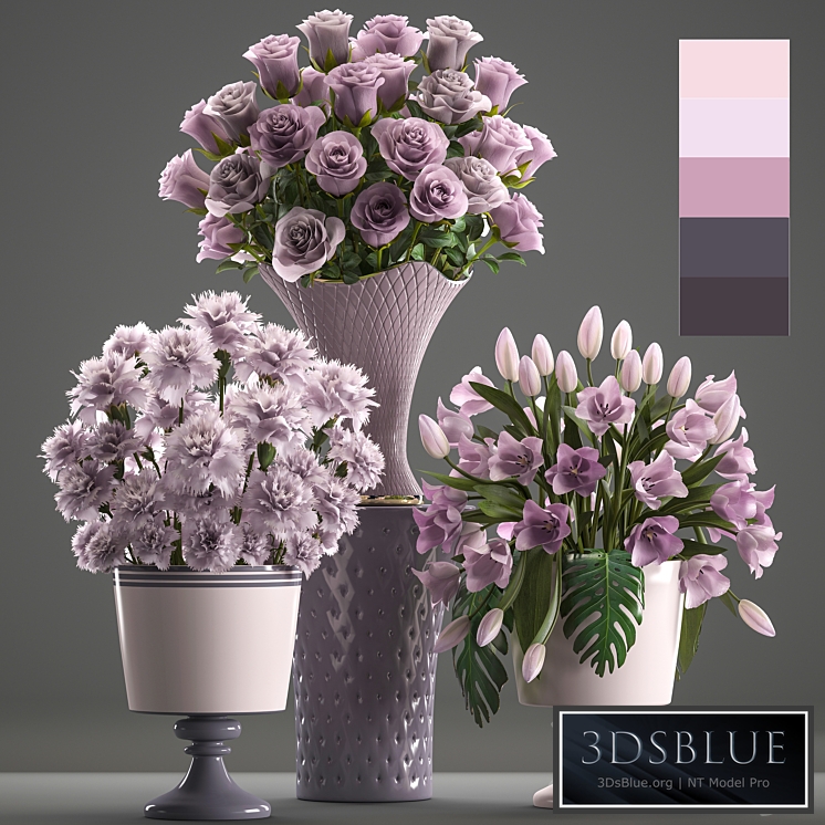 Bouquets set 59. flower bouquet, tulip, rose, vase, carnation, decor