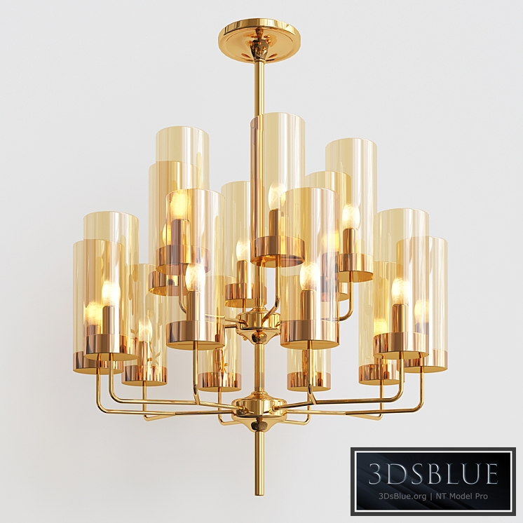Hans-Agne Jakobsson Ceiling Lamp in Brass and Blue Original Glass_3