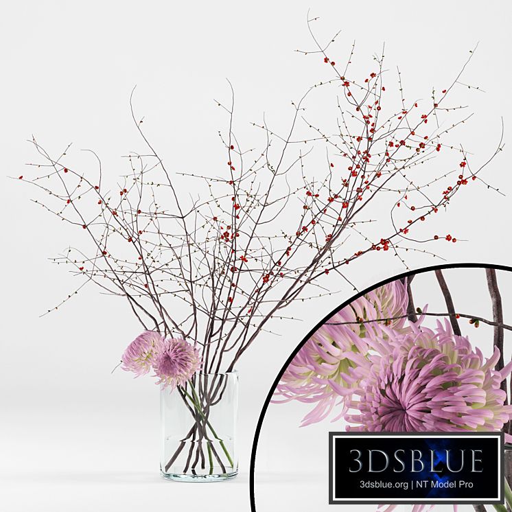 Prunus branches and chrysanthemums