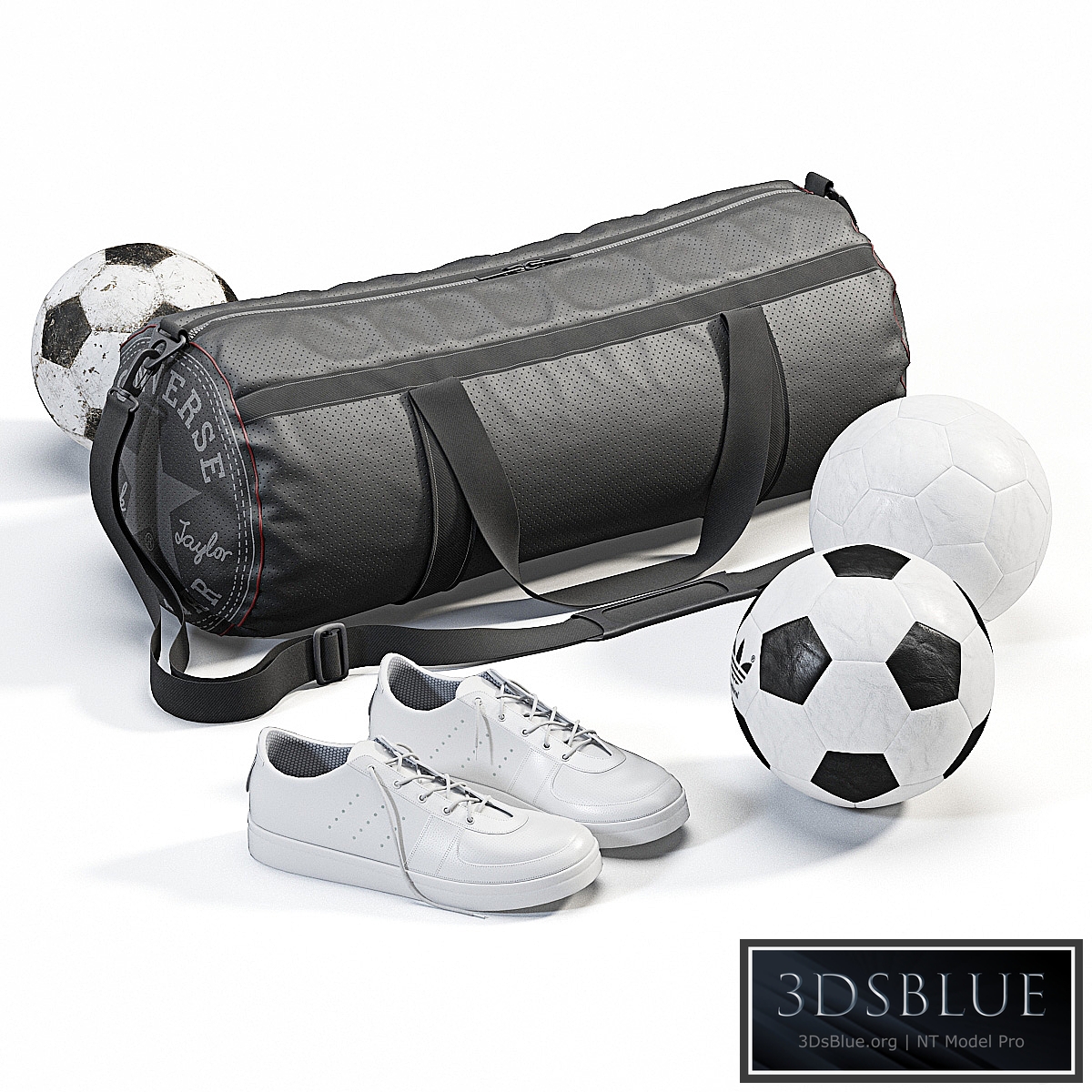 Sports bag with sneakers and balls