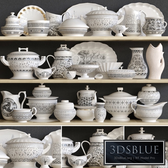 Classic set of dishes from porcelain. Service, kitchen accessories