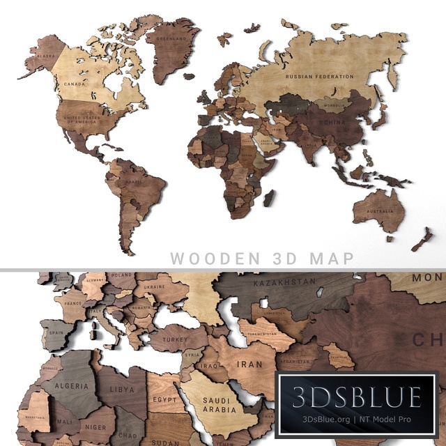 Wooden panel - world map 2