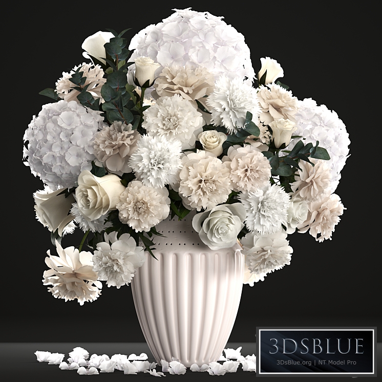 Bouquet of flowers 62. White hydrangea, vase, peonies, eucalyptus, carnation, luxury decor, table decoration
