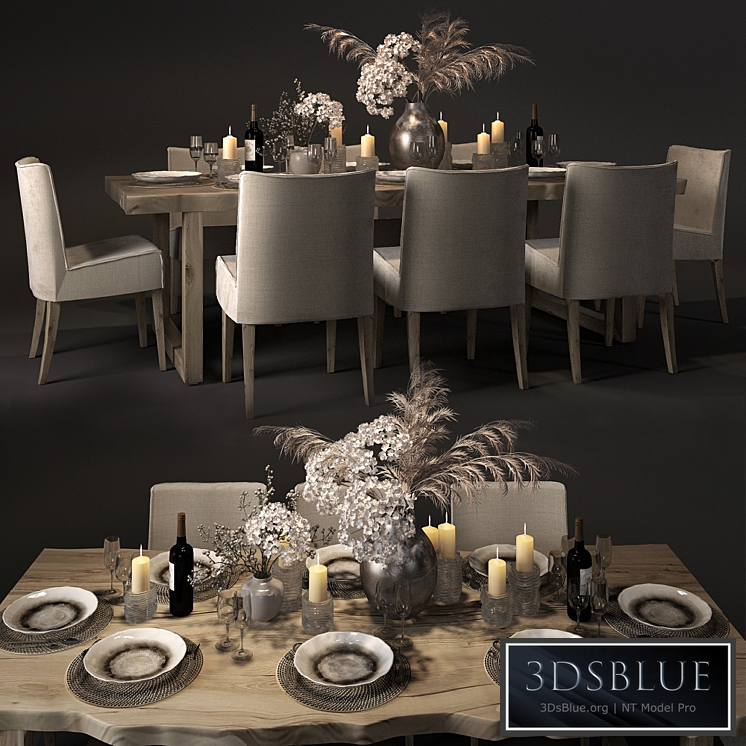 Table with slabs with Pottery Barn chairs and Crate and Barrel