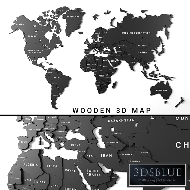 Wooden panel - world map 3