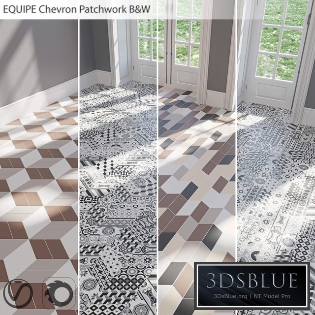 EQUIPE Chevron / Patchwork B & W / Blanco / Crema / Gris / Marron / Negro