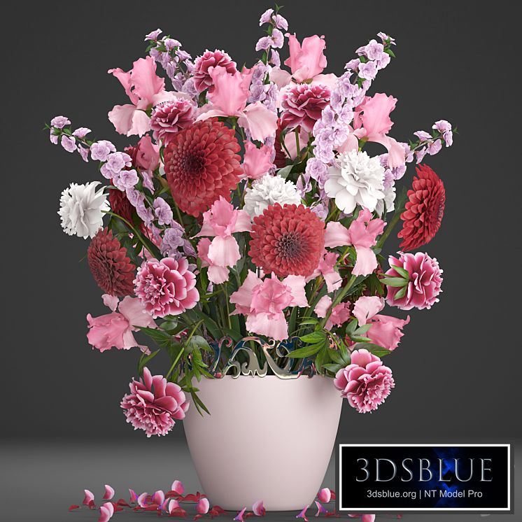 A bouquet of flowers 69. Dahlias, pink flowers, peonies, iris, vase, decor