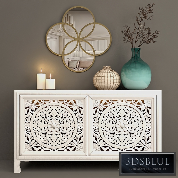 Curbstone carved Lombok Buffet with a mirror of Quartet Mirror from Anthropologie