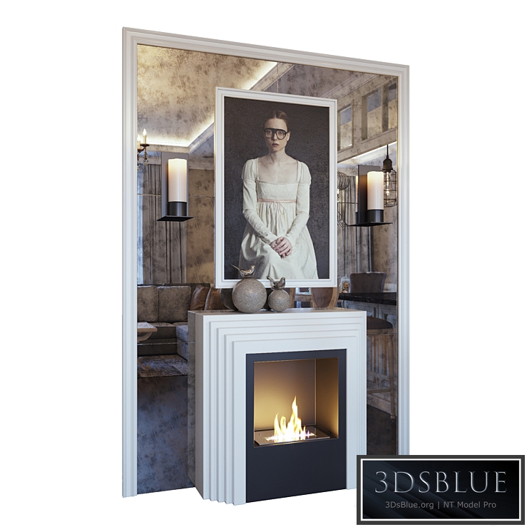 Fireplace, sconce, picture, decor and mirror panel (Fireplace sconce picture and decor YOU)