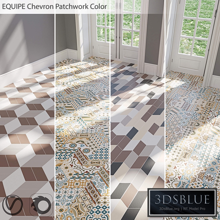 EQUIPE Chevron / Patchwork Color / Blanco / Crema / Gris / Marron / Negro