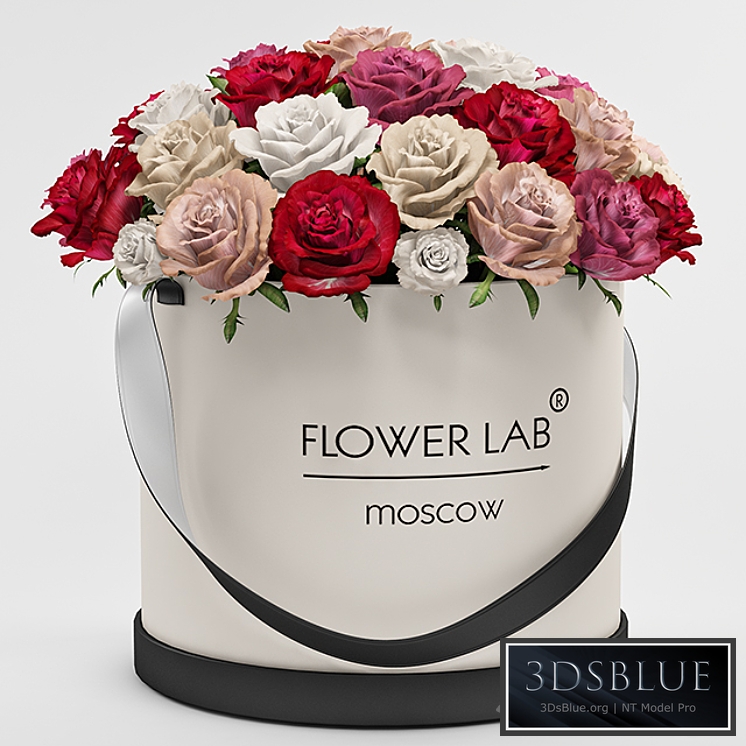 A bouquet of roses in a gift box