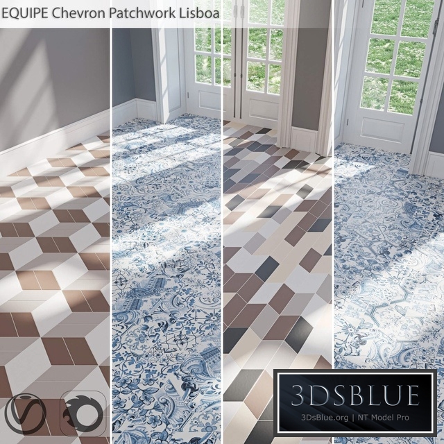 EQUIPE Chevron / Patchwork Lisboa / Blanco / Crema / Gris / Marron / Negro