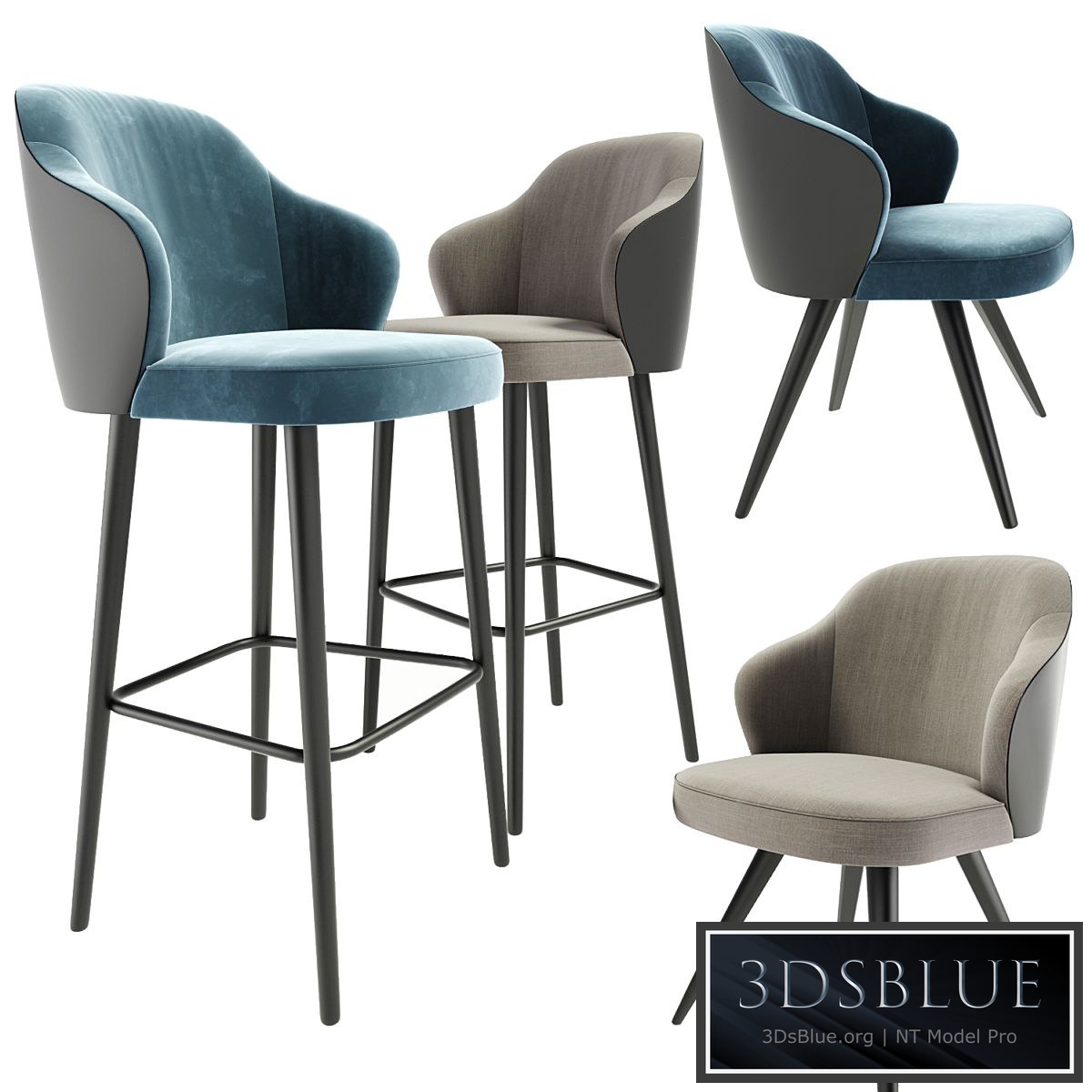 Minotti Leslie Steel Bar Stool And Dining Chair