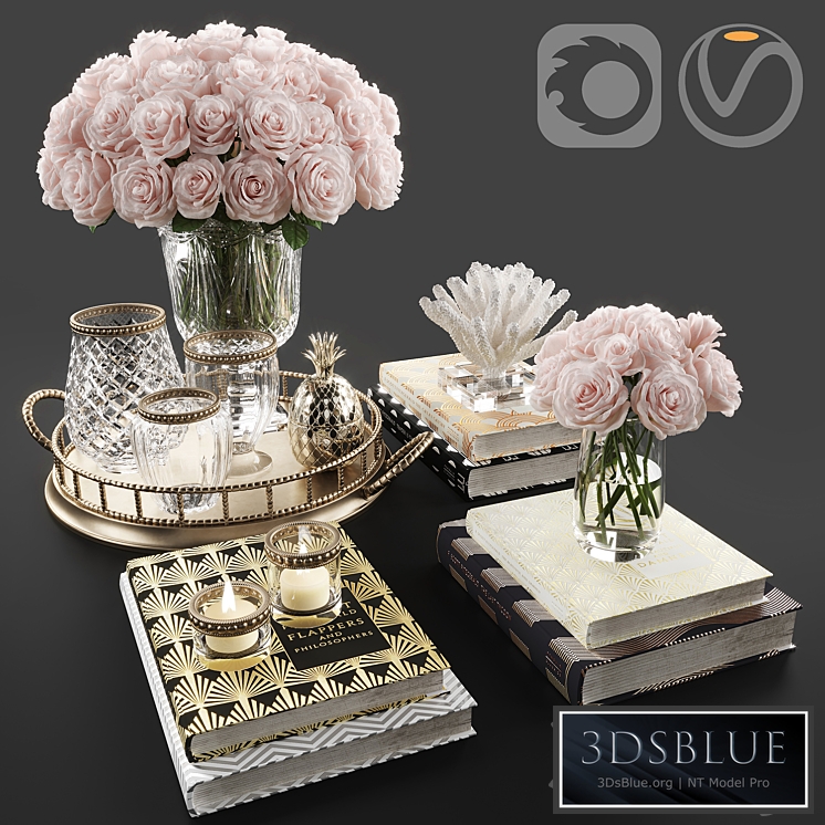 Rose and crystal vase decoration set 11