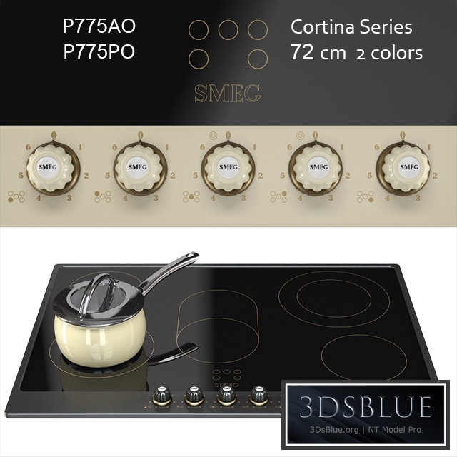 Smeg Cortina P775 72cm Ceramic Hob - cream / anthracite / brass
