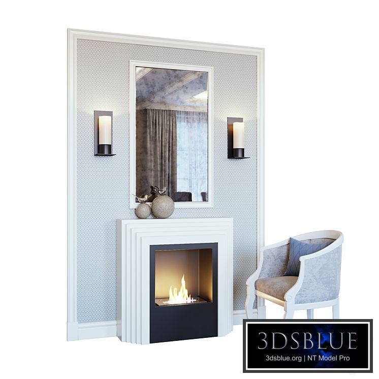 Fireplace, sconce, mirror, panel, decor and armchair (Fireplace sconce Rum decor and armchair YOU)