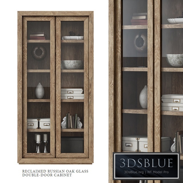 Restoration Hardware / Reclaimed Russian Oak Glass Double-Door Cabinet