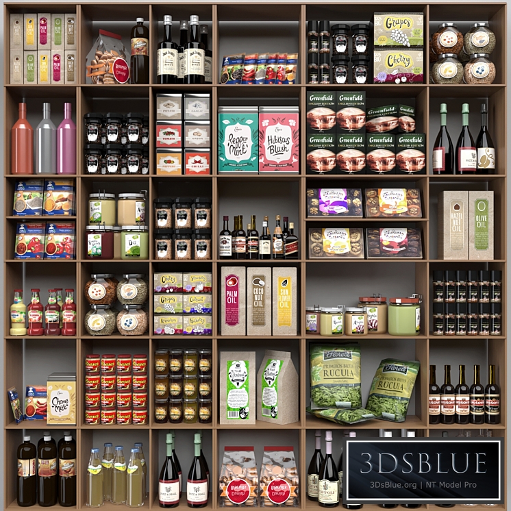 Showcase with spices, sauces in a supermarket or home pantry