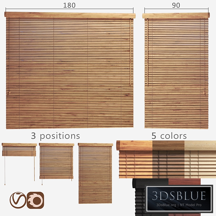 Wooden blinds 25mm, 2 options of width 90 and 180cm