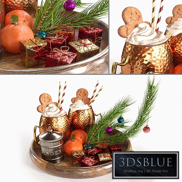 Drinks on a tray with ginger biscuits