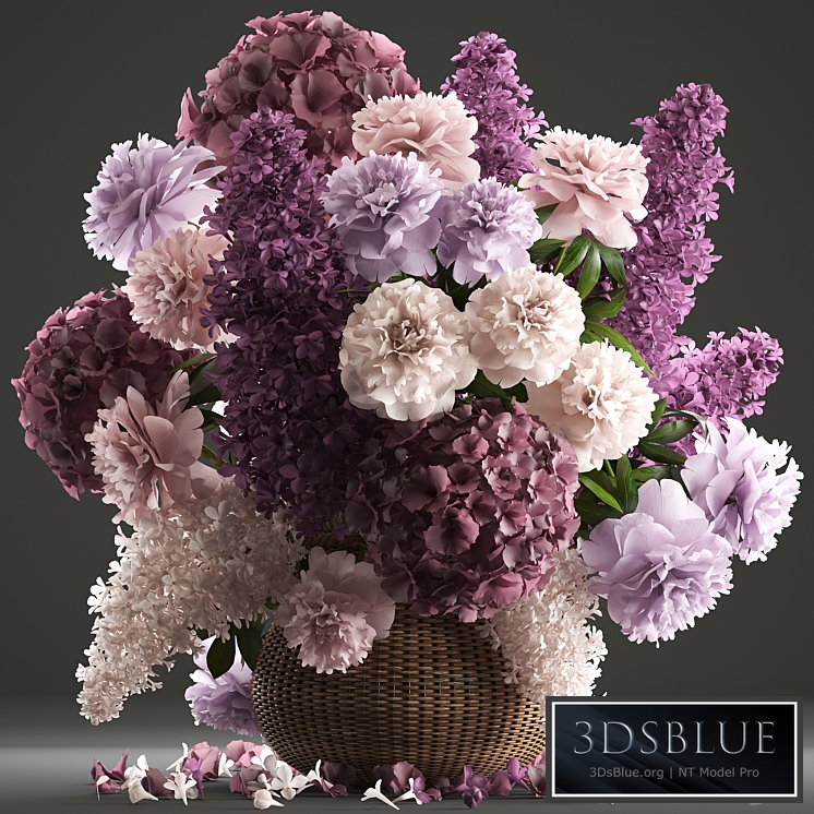 A bouquet of flowers 83. Lilac, hydrangea, basket, decor, peonies, eco design, natural decor, table decoration