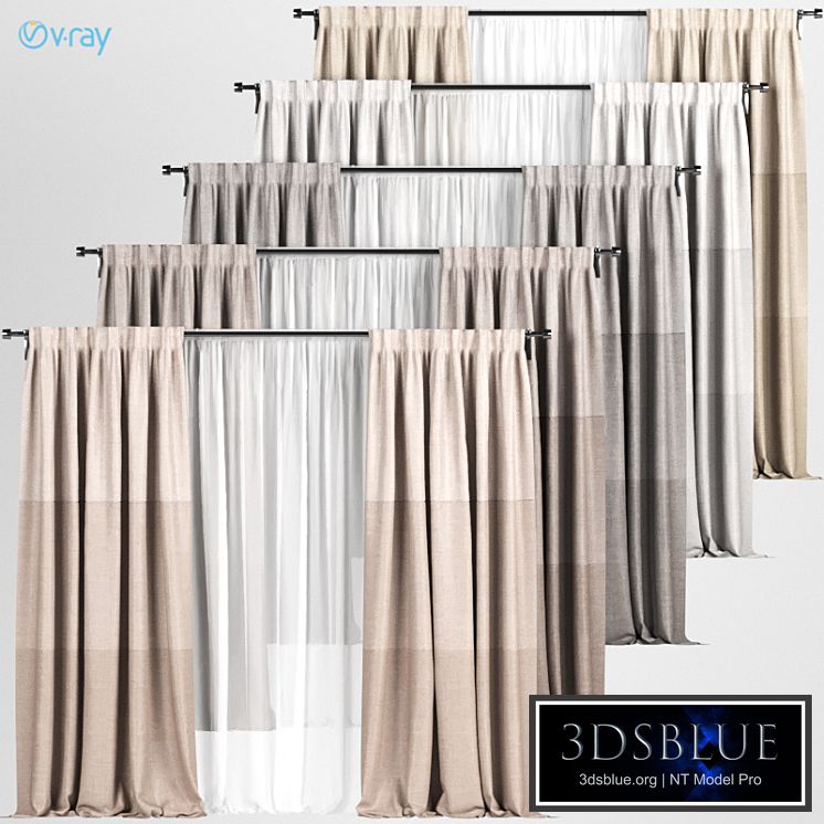 A series of curtains with white tulle in different colors.