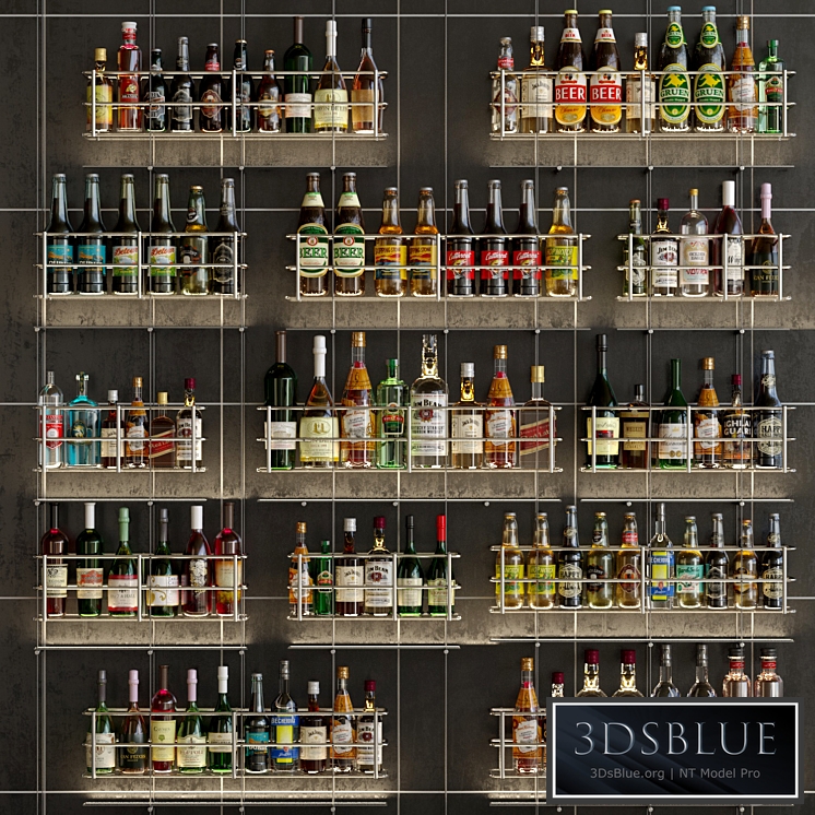 Design project of a bar or restaurant with a beautiful arrangement of bottles. Alcohol