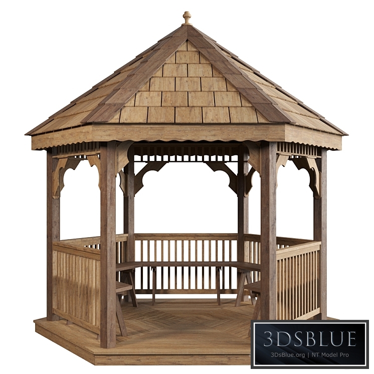 The gazebo is hexagonal