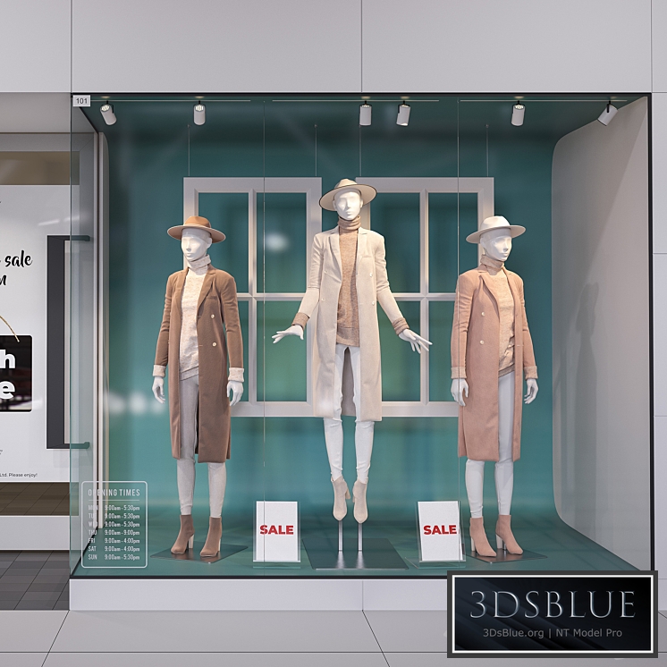 Shop front with female mannequins