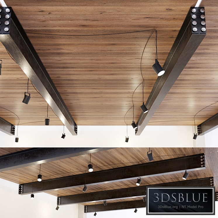 Wooden ceiling on metal beams. 22