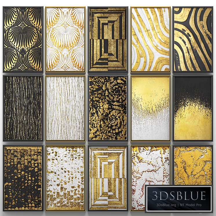 A collection of paintings. Gold. four. wall decor, a set of paintings, luxury, panels, gold, white, black, set, decorative, abstraction, pattern