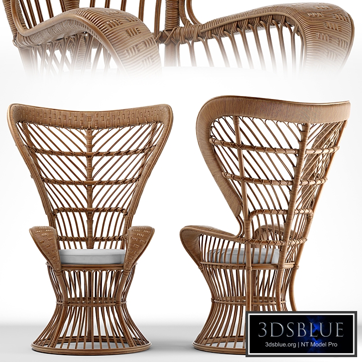 Chair Rattan High Back Armchair circa 1950