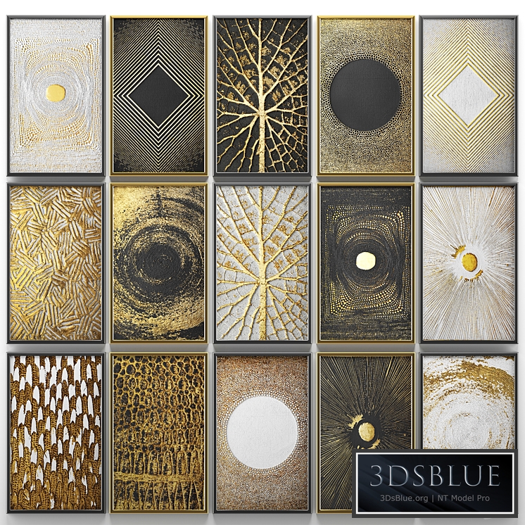 A collection of paintings. Gold. eight. wall decor, a set of paintings, luxury, panels, gold, white, black, set, decorative, abstraction, pattern