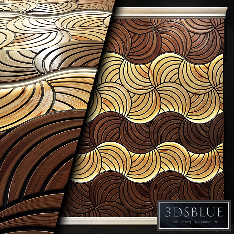 Decorative, wooden 3D panel with light.