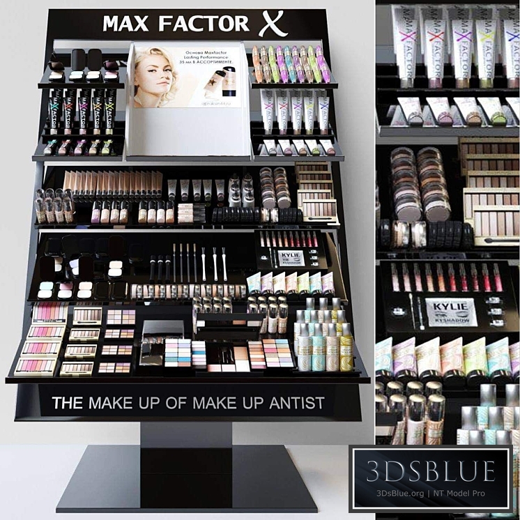 Showcase with professional cosmetics for beauty salons or duty free. Make up 3