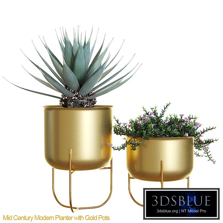Mid century modern planter with gold pots