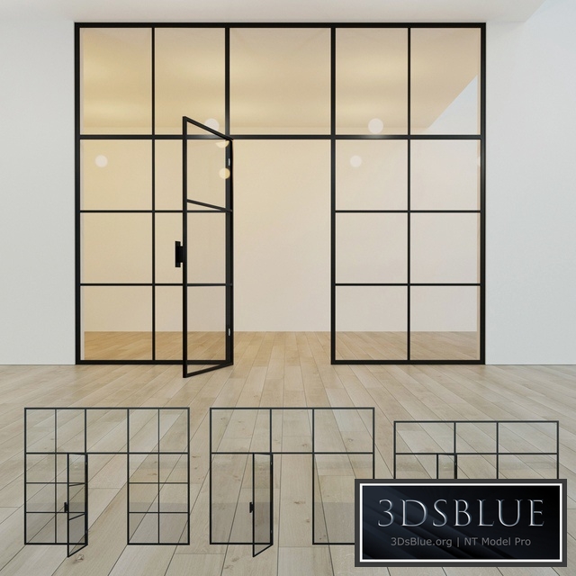 Glass partition. A door. ten