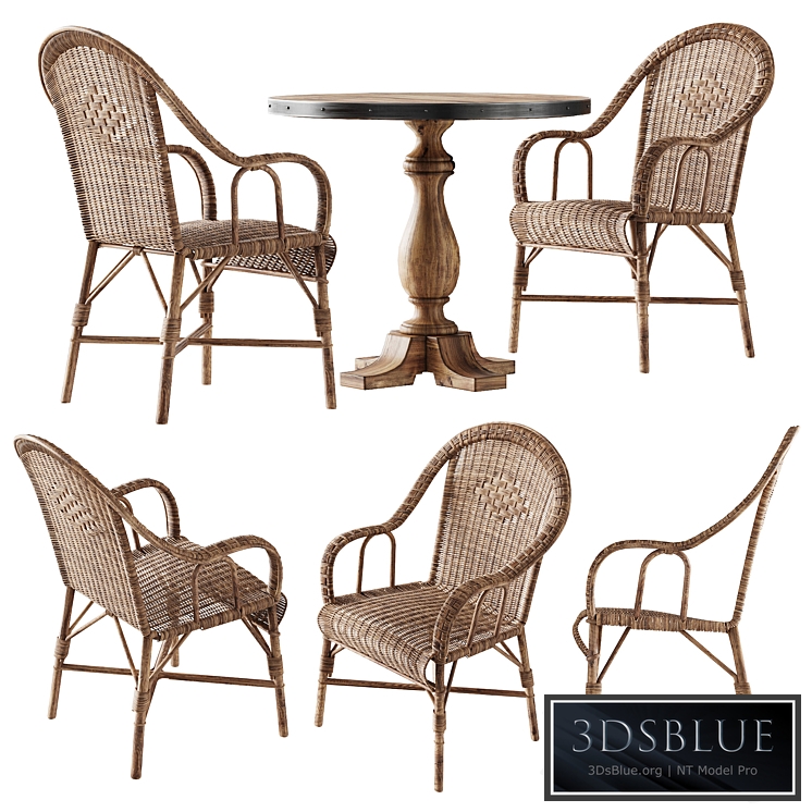 Kokmaison Fauteuil grand pere wicker chair and round table
