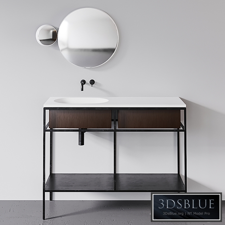 Ex.t Frame Gl2 + Sm + Ds brown wood console, Gravity mirror