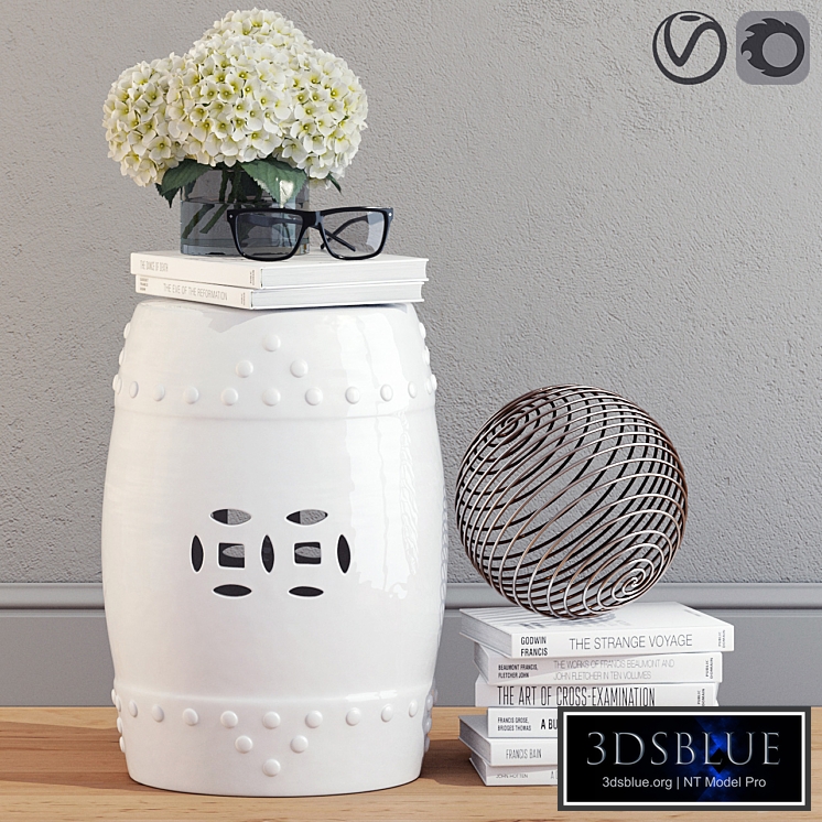 Decorative Set with Ceramic Garden Stool