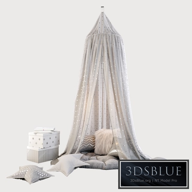 Children&#39;s canopy and decor in shades of gray